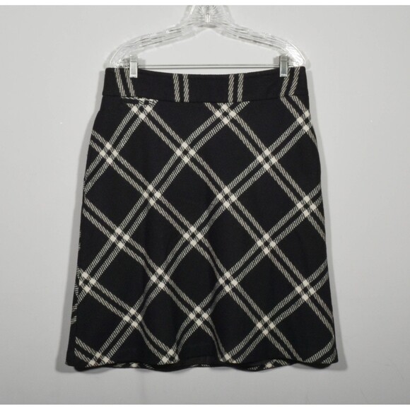 Lands End Black & White Plaid Wool Blend Midi A Line Academia Pocket Skirt Sz 10 - Picture 1 of 3